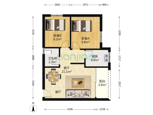 石竹苑 2室1厅1卫 61平方