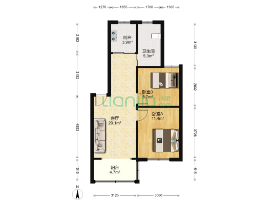 东苑小区 2室1厅1卫 70平方