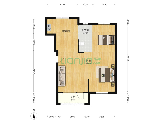 上东壹号三期 1室0厅1卫 85平方