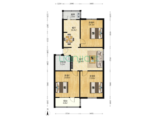 兰州市离退休干部第四休养所 3室2厅1卫 116平方