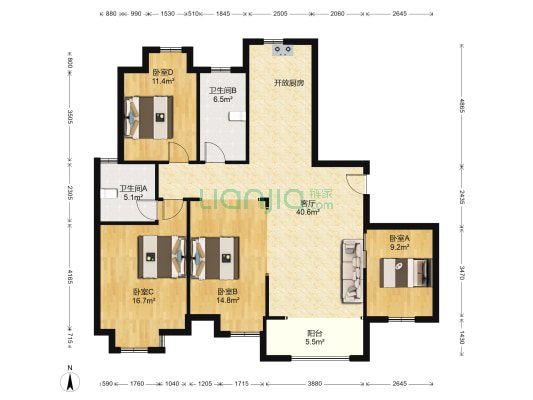 新航花苑 4室1厅2卫 138平方