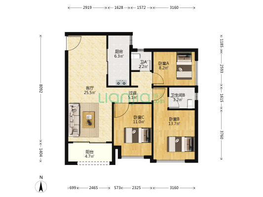 北京城建龙樾生态城樾书府 3室1厅2卫 98平方