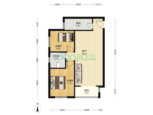 康诚锋尚公寓 2室1厅1卫 86平方