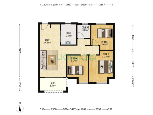 新城璟棠 3室1厅1卫 96平方