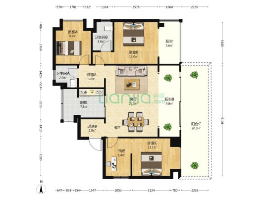 吾悦安宁院子 4室1厅2卫 131平方