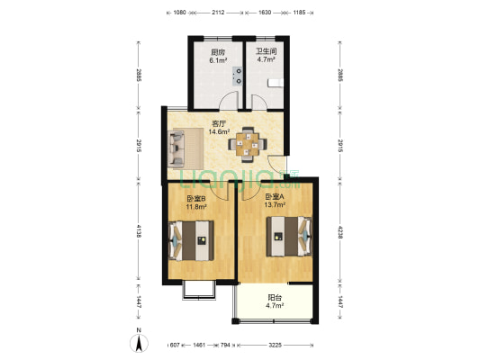 泰元家园 2室1厅1卫 68平方