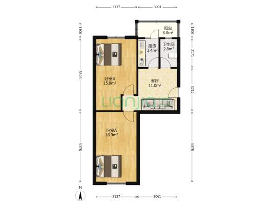 亲公里小区 2室1厅1卫 71平方