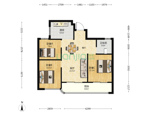 金昌香湖明月 3室1厅1卫 89平方