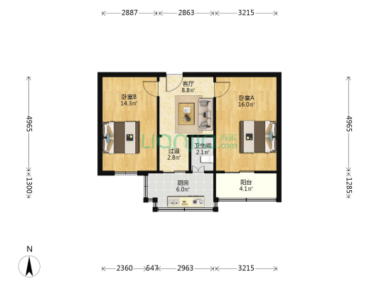 黄河厂小区 2室1厅1卫 56平方