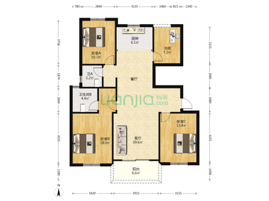 滨河凤凰城 4室1厅2卫 130平方