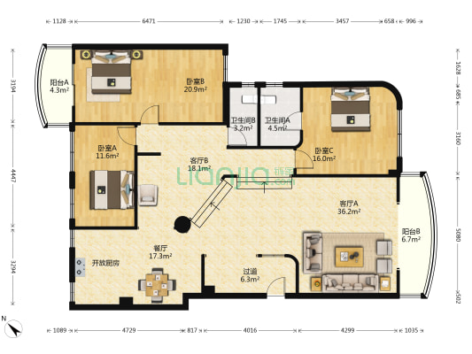 凯旋嘉苑 3室3厅2卫 184平方