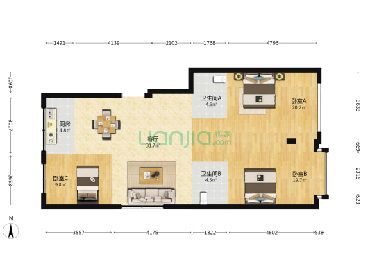 下塘路 3室1厅2卫 120平方