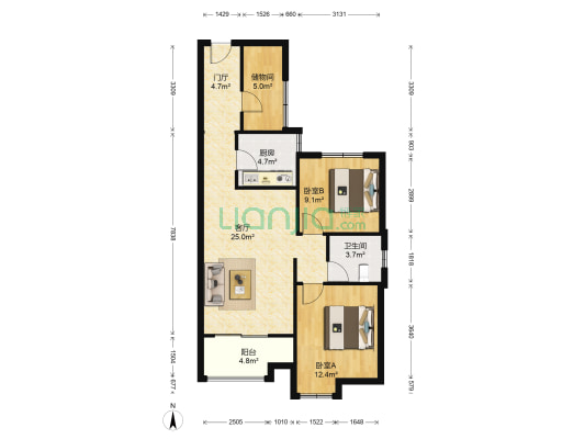 沙河湾 2室1厅1卫 90平方