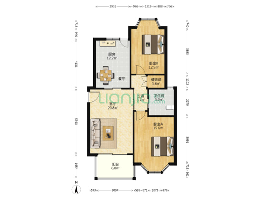 绿福公寓 2室1厅1卫 96平方