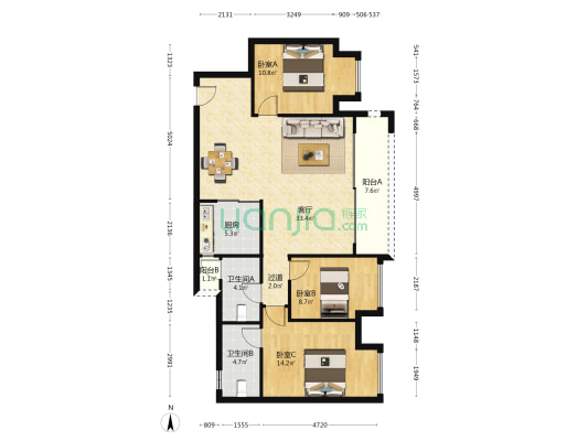万科清水甲第厚德 3室1厅2卫 99平方