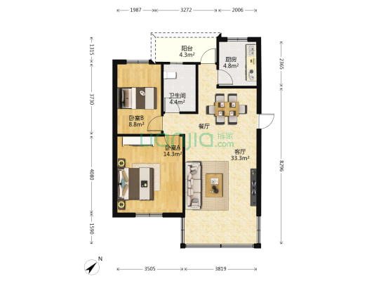 永结花园 2室1厅1卫 83平方