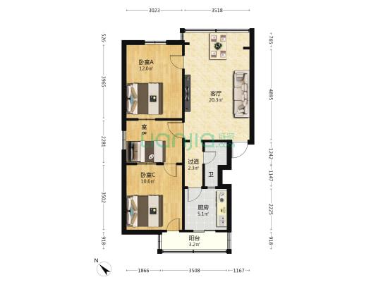 文庄一小住宅楼 3室1厅1卫 64平方
