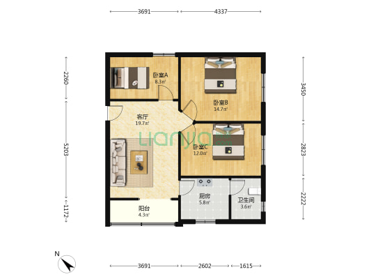 人和龙寿巷15号 3室1厅1卫 87平方