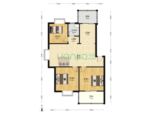 水湖路19号省文联宿舍 3室1厅1卫 103平方