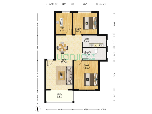 龙河花园 3室1厅1卫 88平方