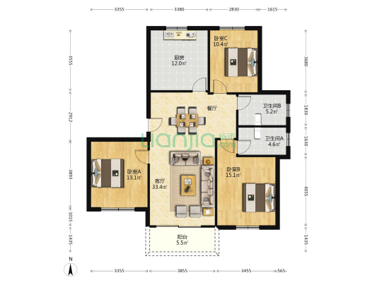 梅湖公寓 3室1厅2卫 143平方