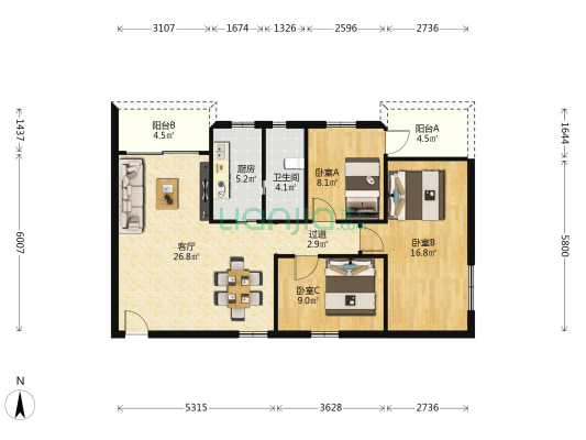 云信小区 3室1厅1卫 96平方