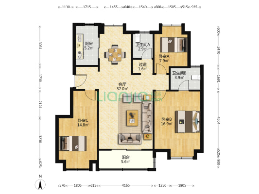 花样年家天下 3室1厅2卫 114平方