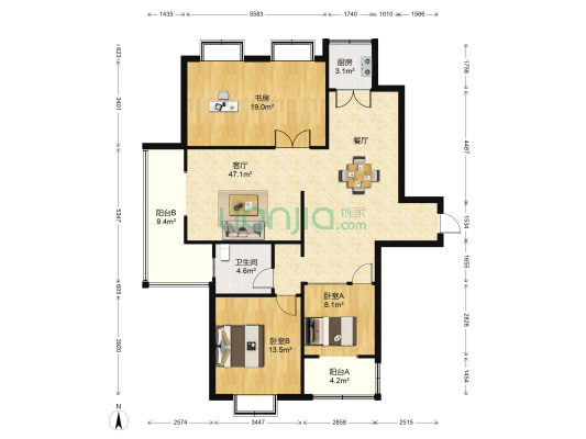 丽晶广场 3室1厅1卫 150平方