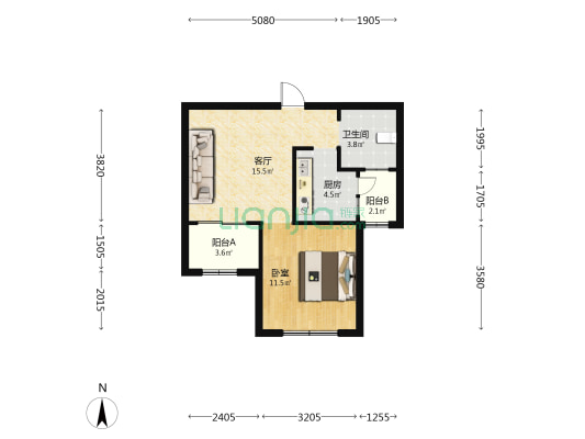 松南城嘉泽里 1室1厅1卫 56平方