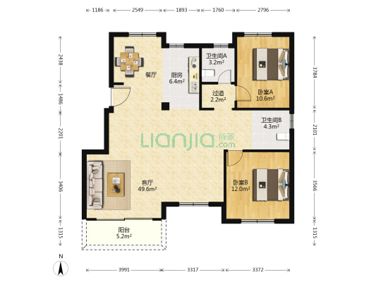 双桥名苑 2室1厅2卫 117平方