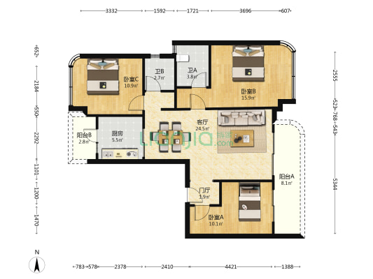 隆基泰和·紫樾锦西府 3室1厅2卫 112平方