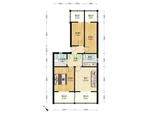 莹华寺街27号 3室1厅1卫 89平方