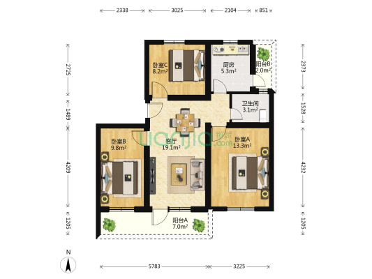 马銮路 3室1厅1卫 85平方