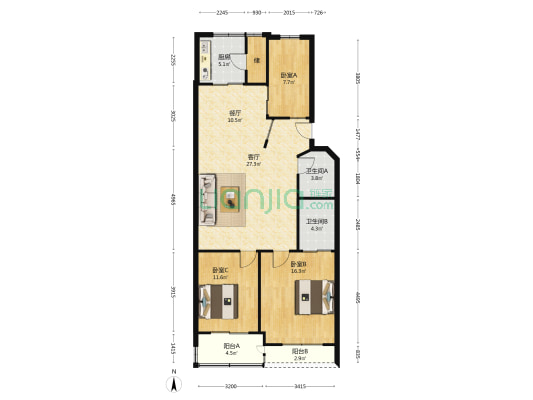 港河路 3室2厅2卫 120平方