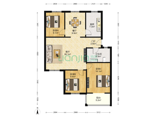 泾渭苑二区 3室2厅1卫 109平方