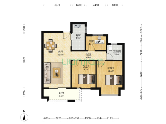 茗海苑 3室1厅1卫 89平方