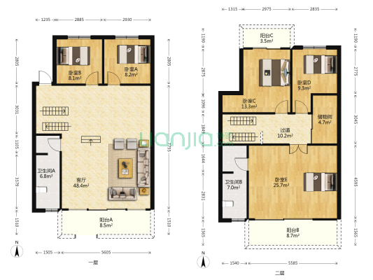 华府竹丝苑南苑 5室1厅2卫 179平方