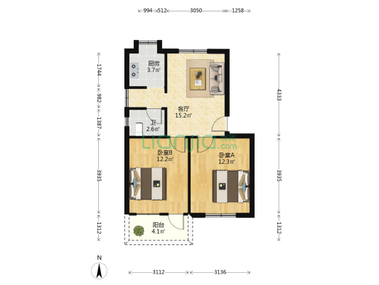 团四委宿舍 2室1厅1卫 54平方