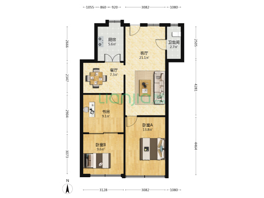 二十六中学教工宿舍（一区） 3室2厅1卫 81平方