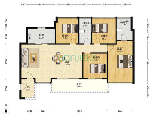 湾区·金融城 4室1厅2卫 135平方