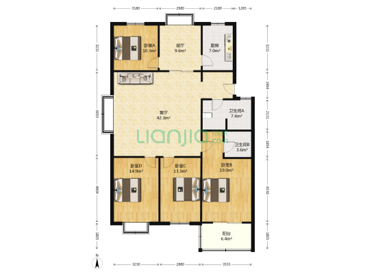 恒艺公路花园 4室2厅2卫 152平方