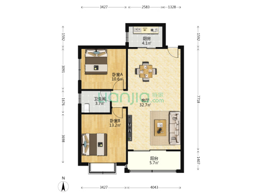 万家同乐 2室1厅1卫 94平方