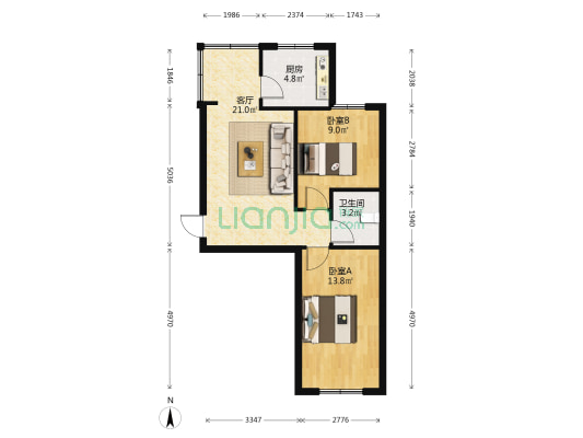 郭家桥正街2号 2室1厅1卫 56平方