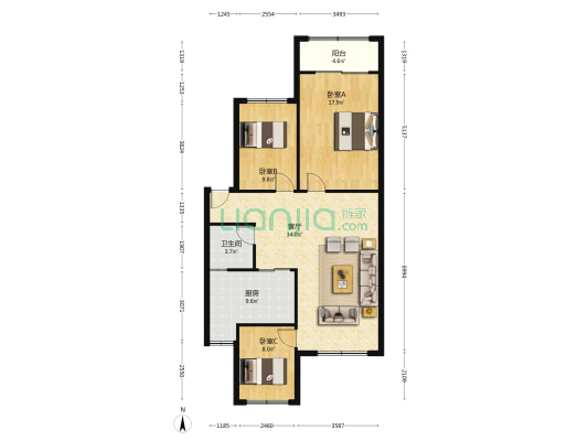 宏德香槟苑 3室1厅1卫 104平方