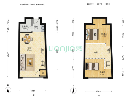 蝴蝶广场 2室1厅1卫 54平方
