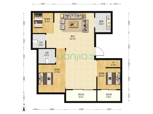 万城紫园 3室1厅2卫 140平方