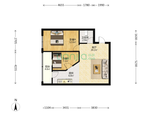 山海观花园新城 2室1厅1卫 73平方