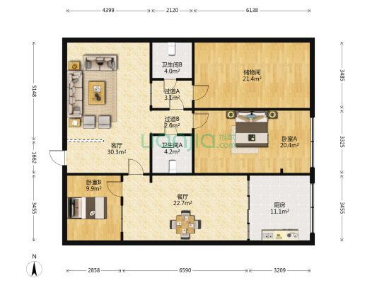 珠琳公寓 2室2厅2卫 170平方