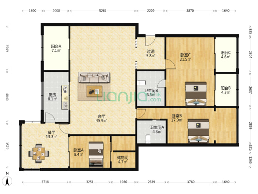 宁康西路207弄3号 3室2厅2卫 176平方