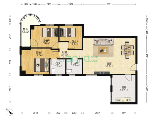 长讯实业大厦 3室1厅2卫 99平方